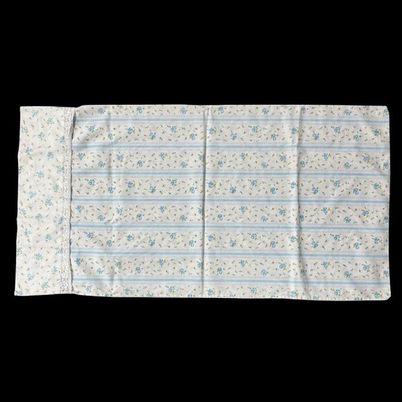 Vintage King Pillowcase 1960s Floral JCPenney USA Blue Flowers Lace Mid Century - Picture 3 of 8